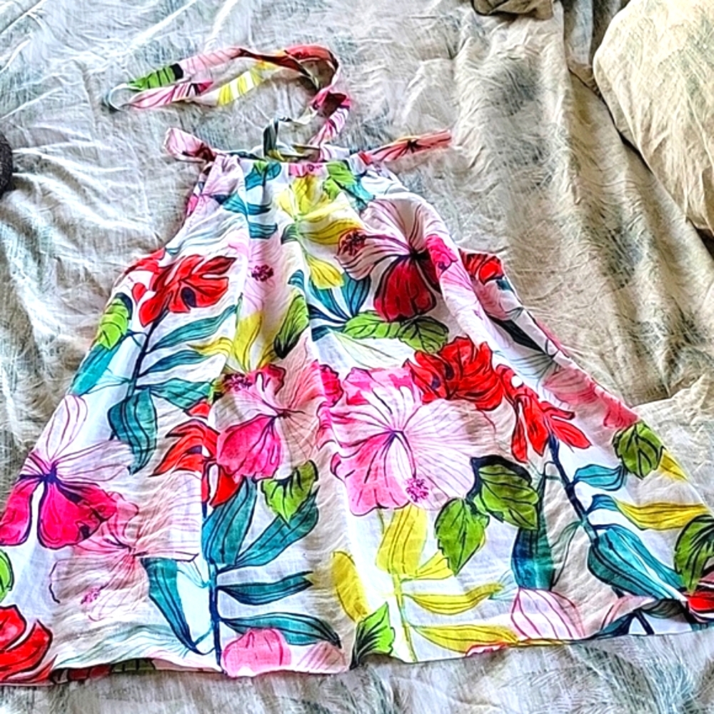 Tommy Bahama Linen Blouse, greens, pinks, reds, and chartreuse